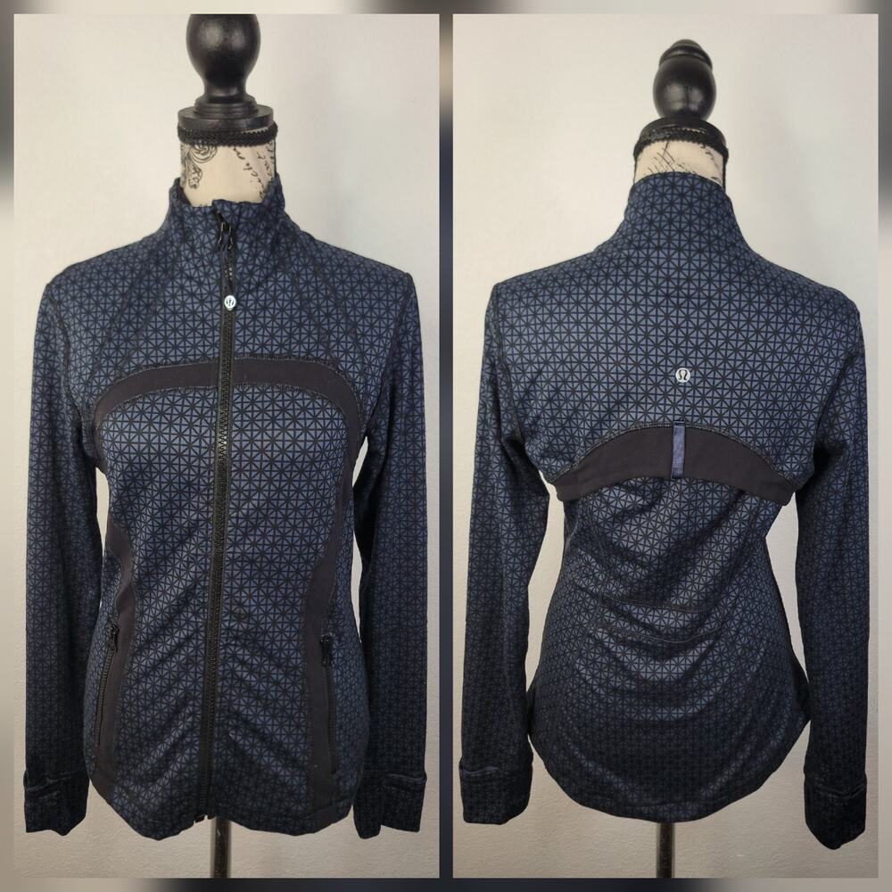 Lululemon Define Jacket SZ 6 Zip Up Thumbholes Trio Geo Printed Inkwell Black
